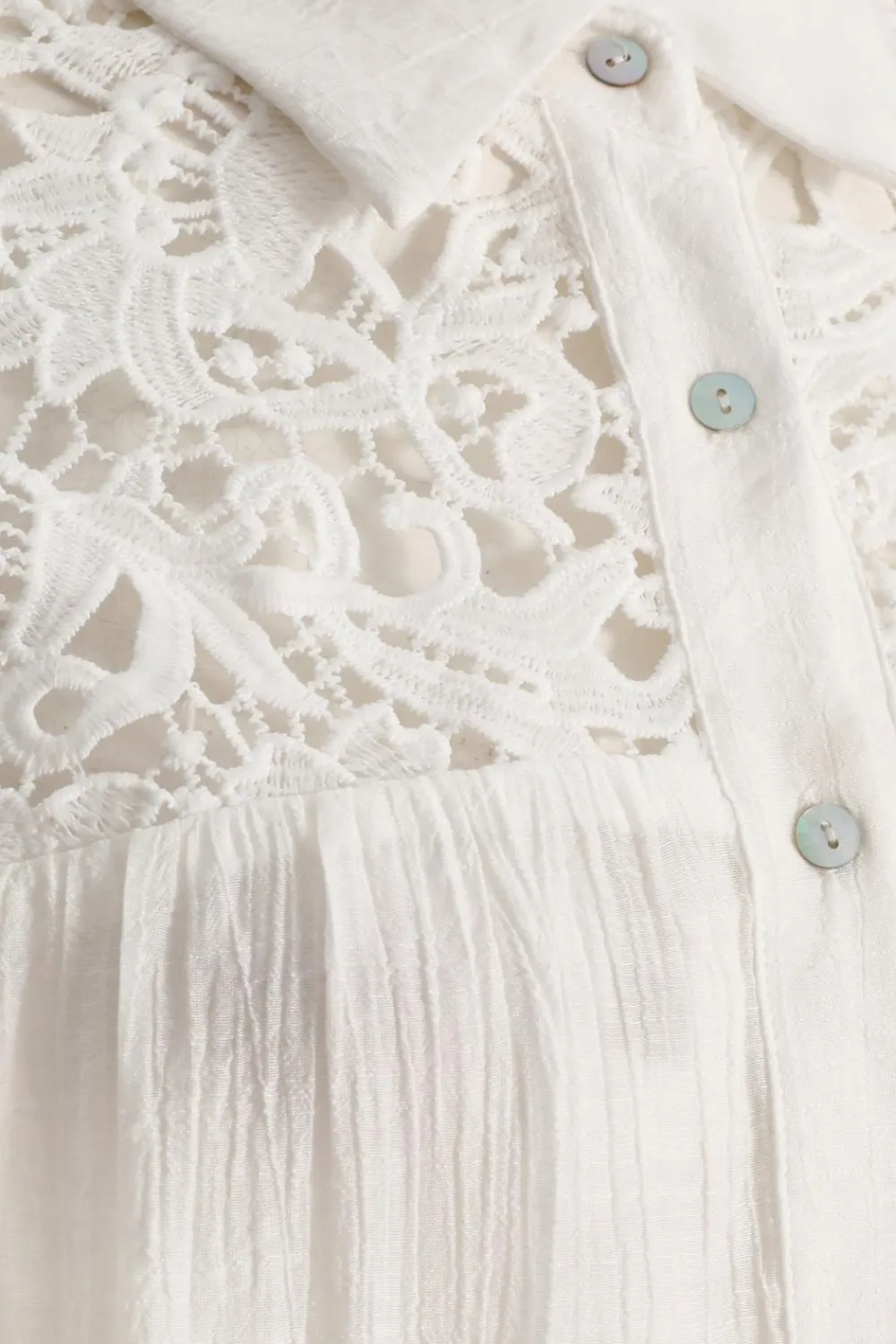 Quiz Summer Clothes|Holiday>White Crochet Mini Shirt Dress