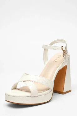 Quiz Shoe & Bag Sets|Platforms>Crocodile Cross Strap Platform Heeled Sandal