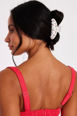 Quiz Holiday Accessories|Hair Accessories>White Diamante Cherry Hair Claw