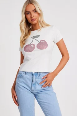Quiz T-Shirts|Summer Tops>Diamante Cherry Top