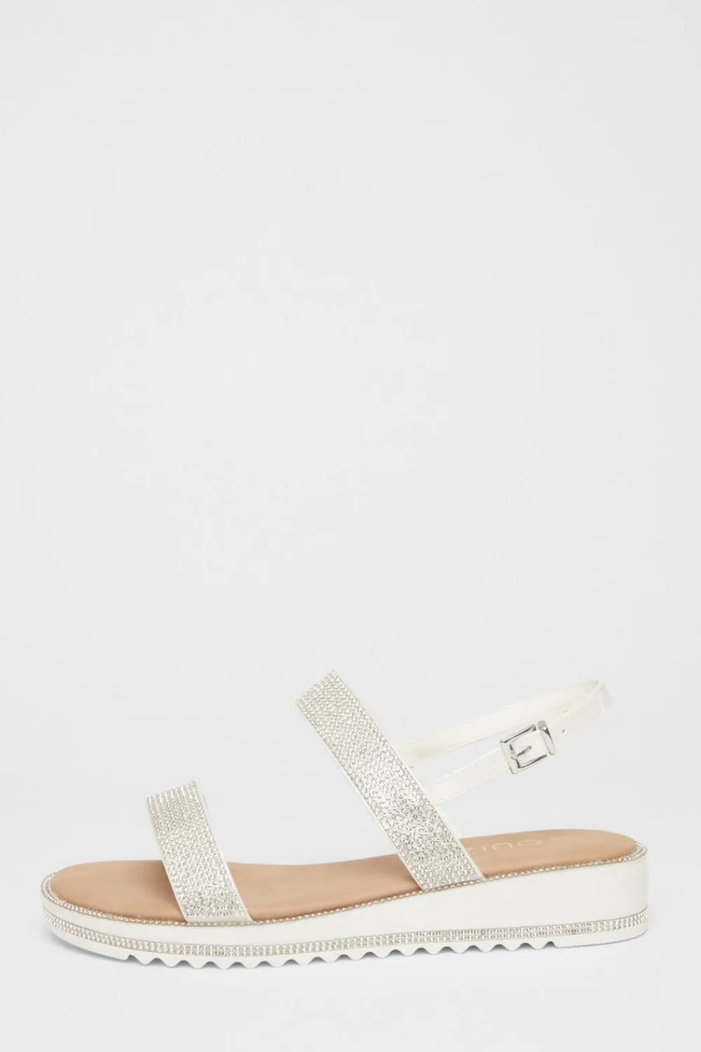 Quiz Sandals|Flats>White Diamante Flat Sandals
