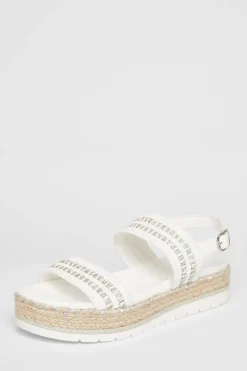 Quiz Sandals|Holiday Shoes>White Diamante Flatform Sandals