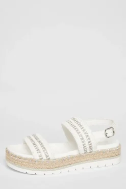 Quiz Sandals|Holiday Shoes>White Diamante Flatform Sandals