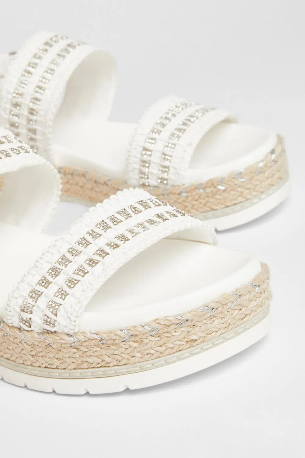 Quiz Sandals|Holiday Shoes>White Diamante Flatform Sandals