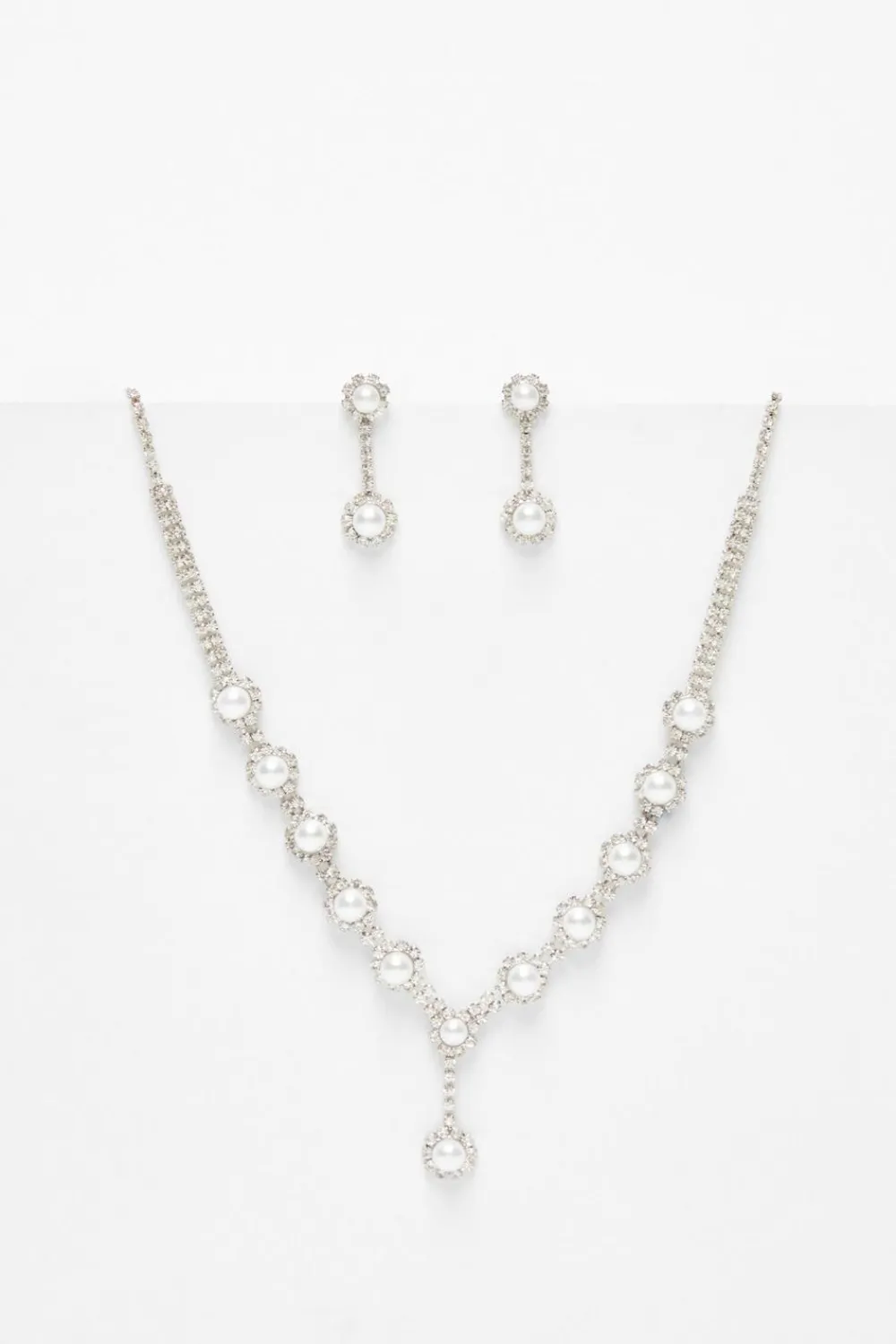 Quiz Wedding Accessories|Jewellery Sets>White Diamante Pearl Jewellery Set