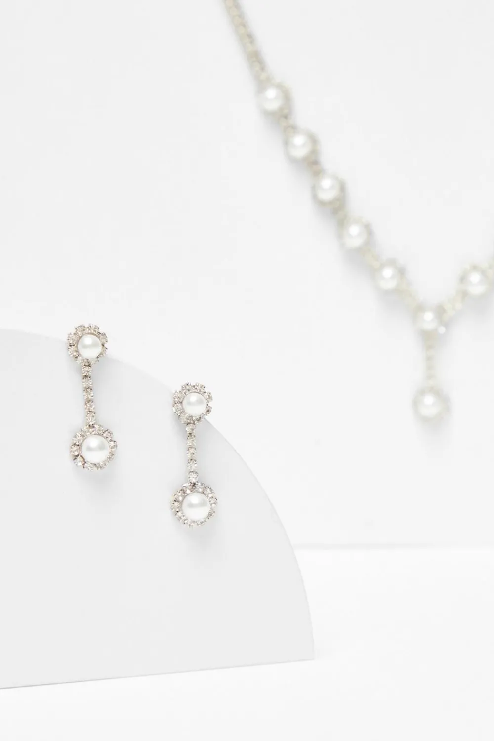 Quiz Wedding Accessories|Jewellery Sets>White Diamante Pearl Jewellery Set