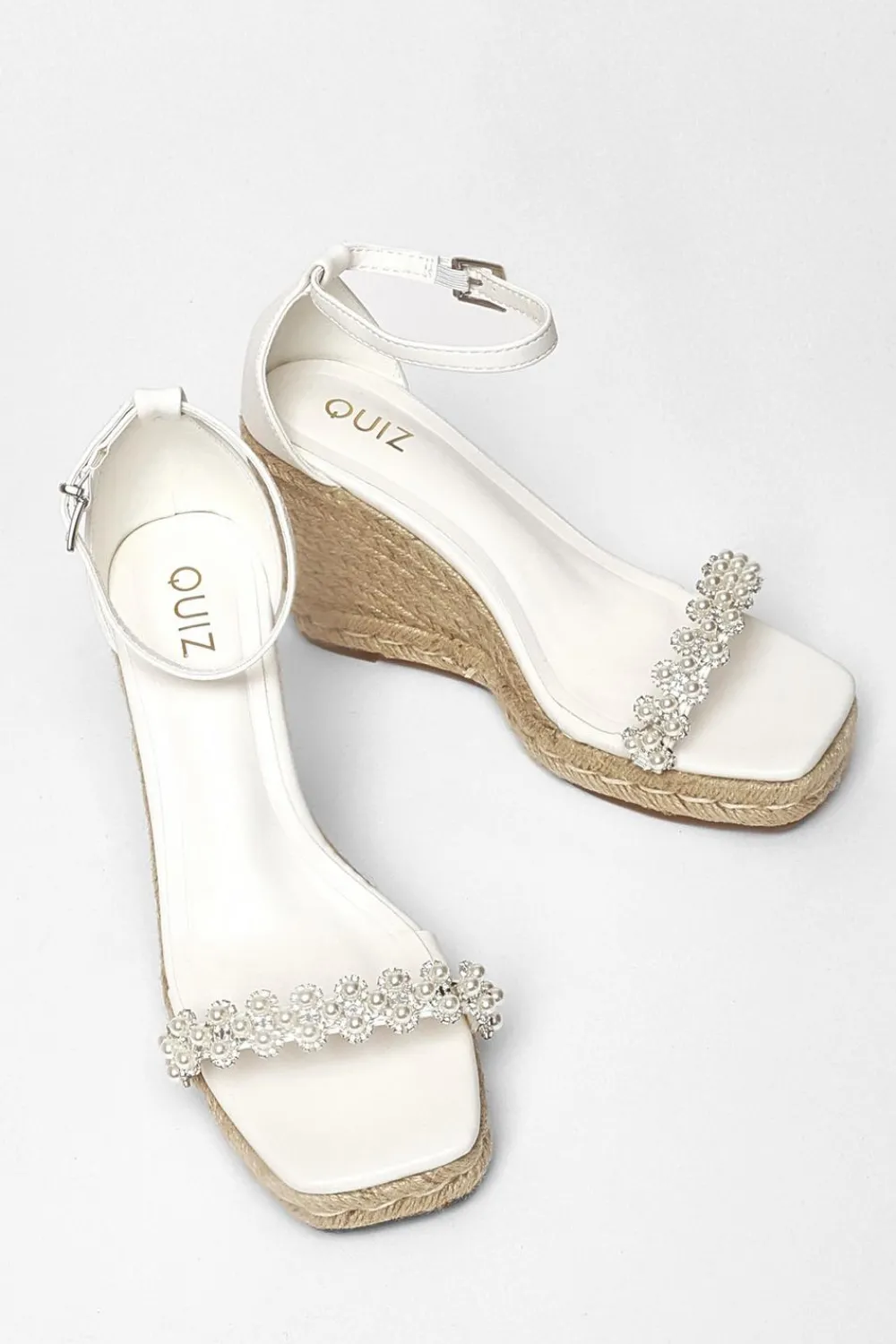 Quiz Wedges|Sandals>White Embellished High Wedges
