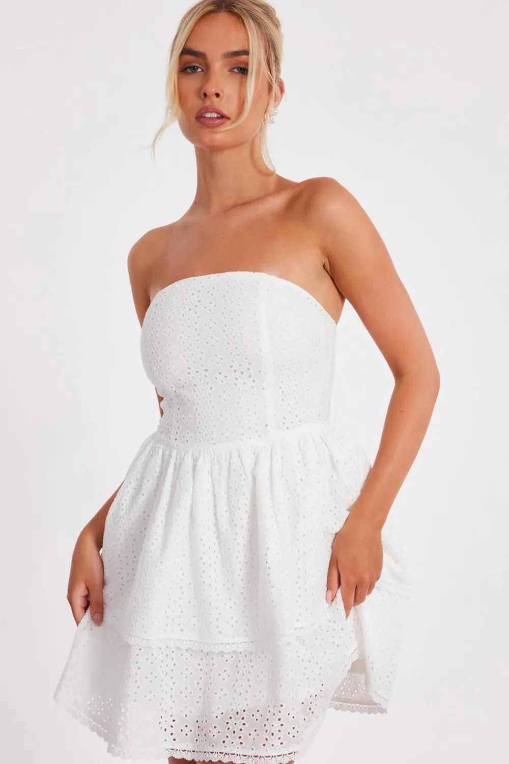 Quiz Summer Clothes|Holiday>White Embroidered Bandeau Mini Dress
