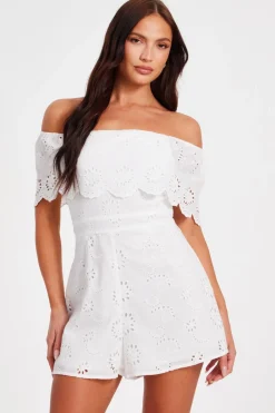 Quiz Playsuits|Summer Clothes>White Embroidered Bardot Playsuit
