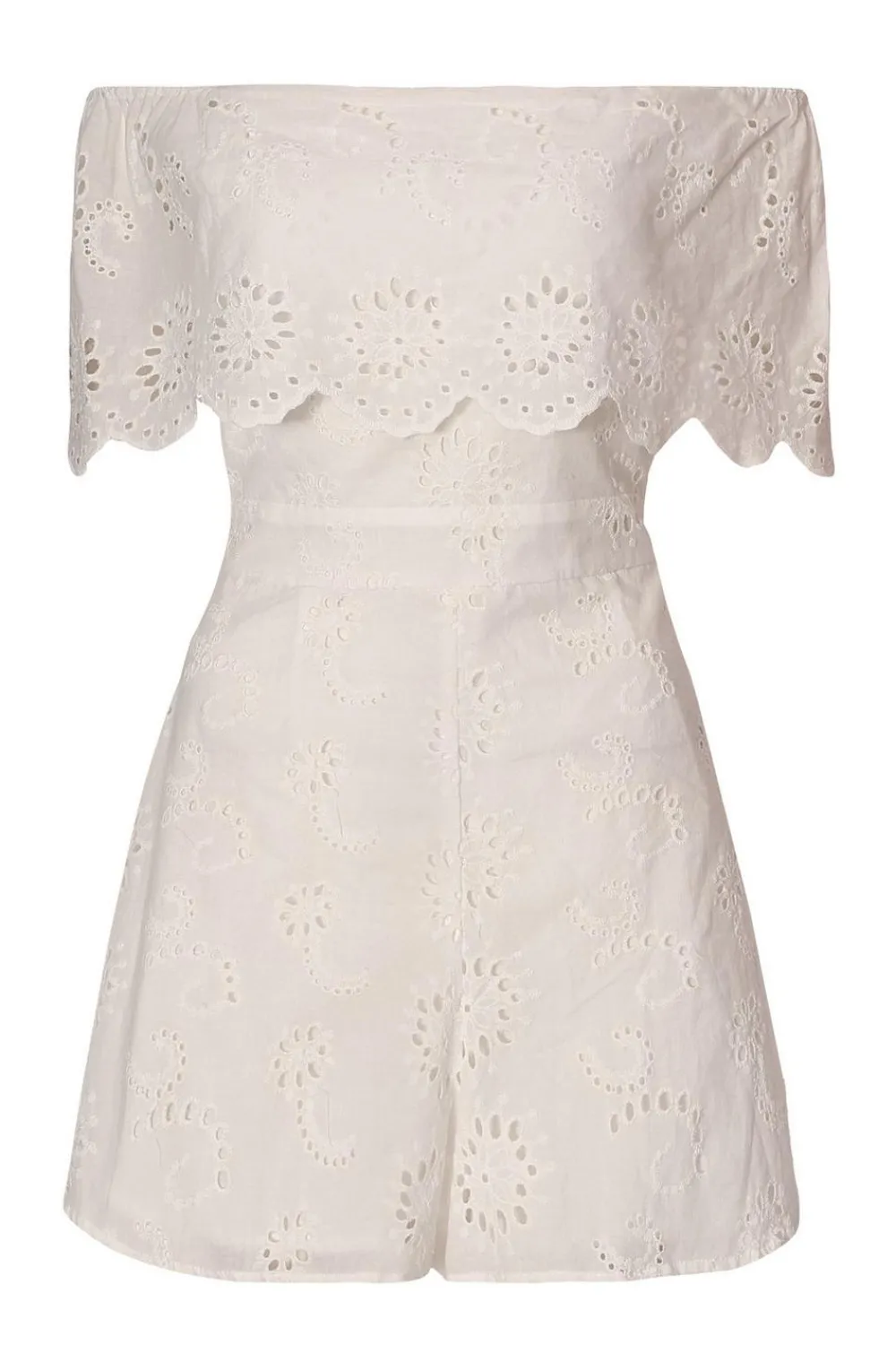 Quiz Playsuits|Summer Clothes>White Embroidered Bardot Playsuit