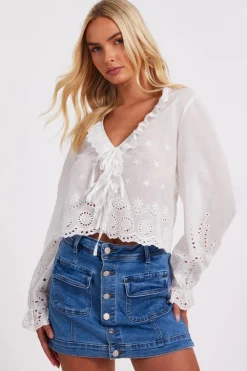 Quiz Summer Tops|Day Tops>White Embroidered Blouse