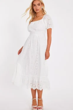Quiz Summer Clothes|Holiday>White Embroidered Midi Dress