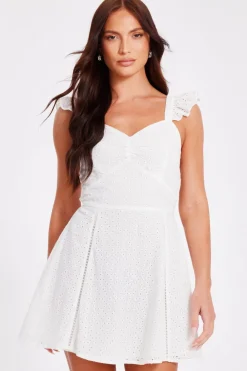Quiz Summer Clothes|Holiday>White Embroidered Mini Skater Dress