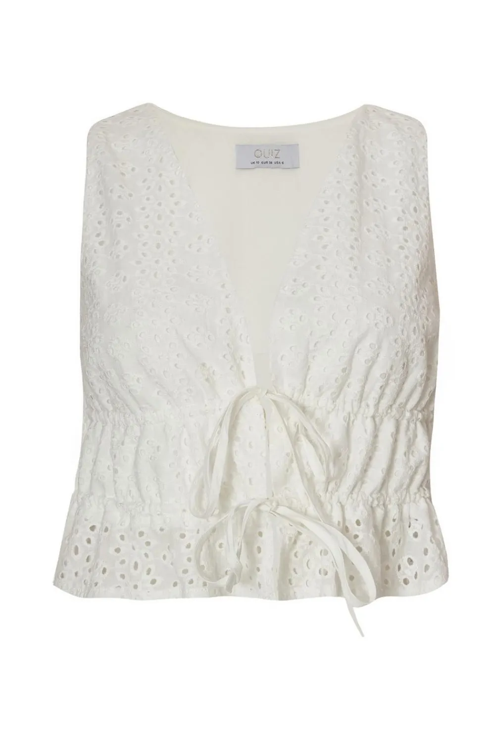 Quiz Summer Tops|Day Tops>White Embroidered Tie Front Top