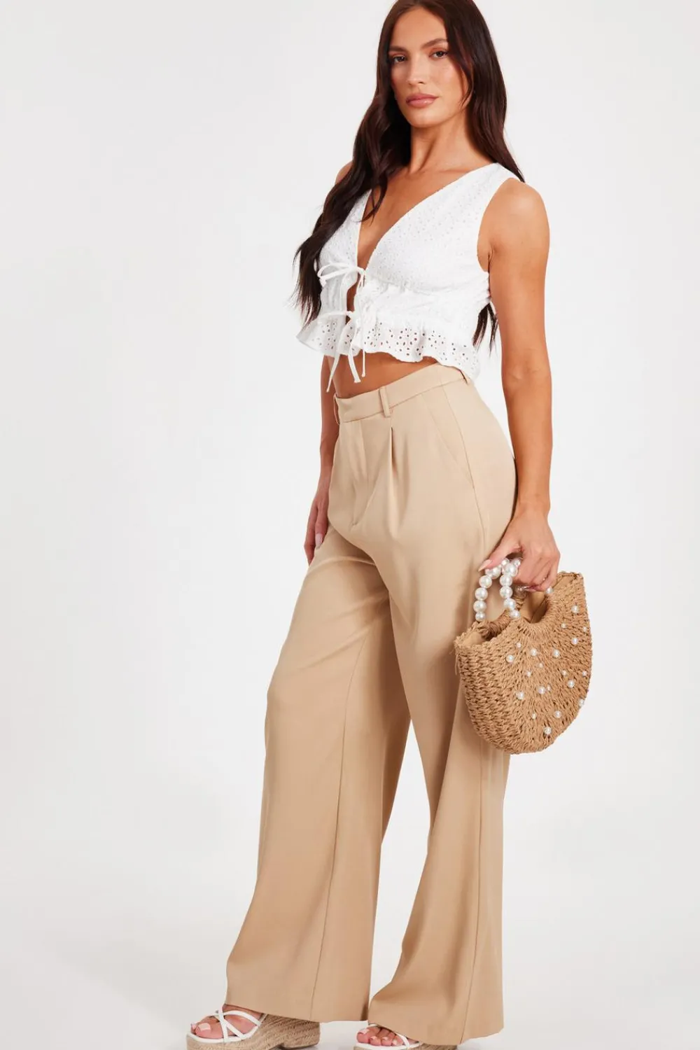 Quiz Summer Tops|Day Tops>White Embroidered Tie Front Top