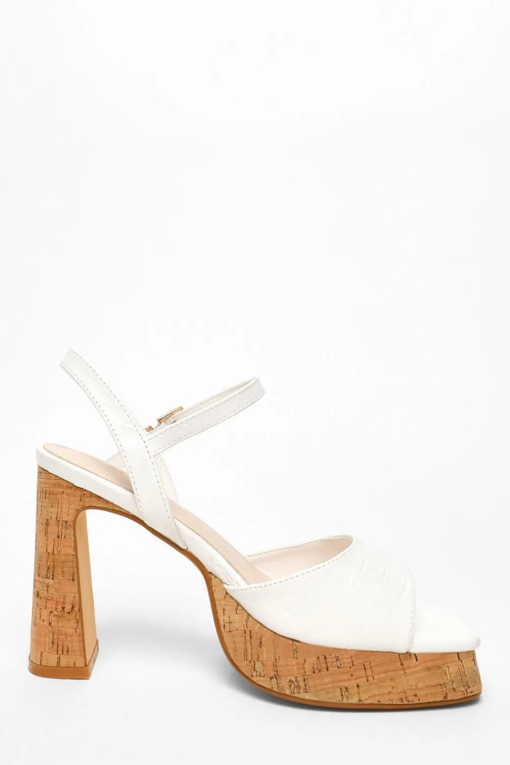 Quiz Holiday Shoes|Heels>White Faux Leather Cork Platform Heeled Sandals