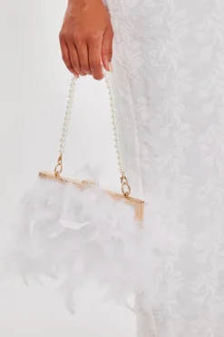 Quiz Wedding Accessories|Bride To Be>White Feather Clutch Bag