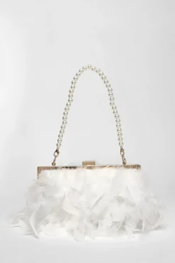 Quiz Wedding Accessories|Bride To Be>White Feather Clutch Bag