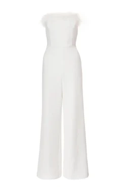 Quiz Occasion Jumpsuits|Going Out Jumpsuits>White Feather Trim Jumpsuit