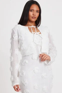 Quiz Day At The Races|Christening Guest>White Floral Cropped Cardigan