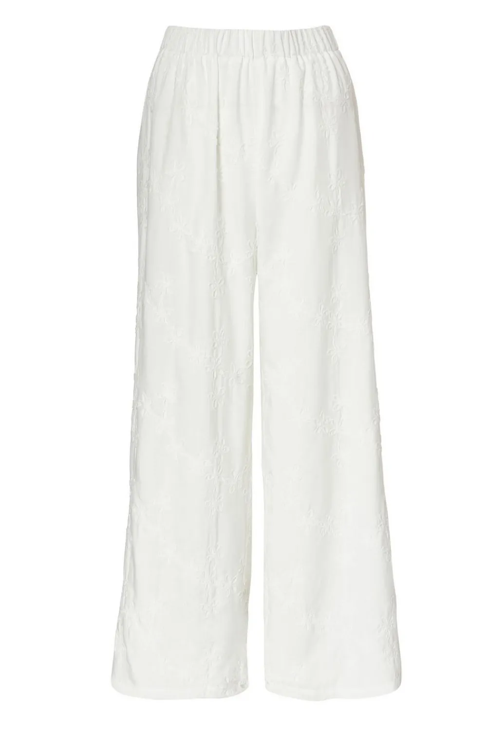 Quiz Trousers|Summer Clothes>White Floral Embroidered Palazzo Trousers