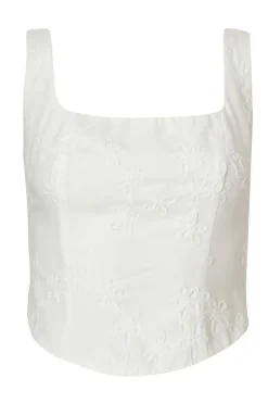 Quiz Summer Tops|Day Tops>White Floral Embroidered Crop Top
