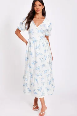 Quiz Summer Clothes|Holiday>White Floral Wrap Midaxi Dress