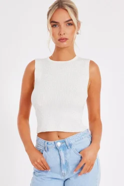 Quiz Going Out Tops|Day Tops>Knit Diamante Crop Top