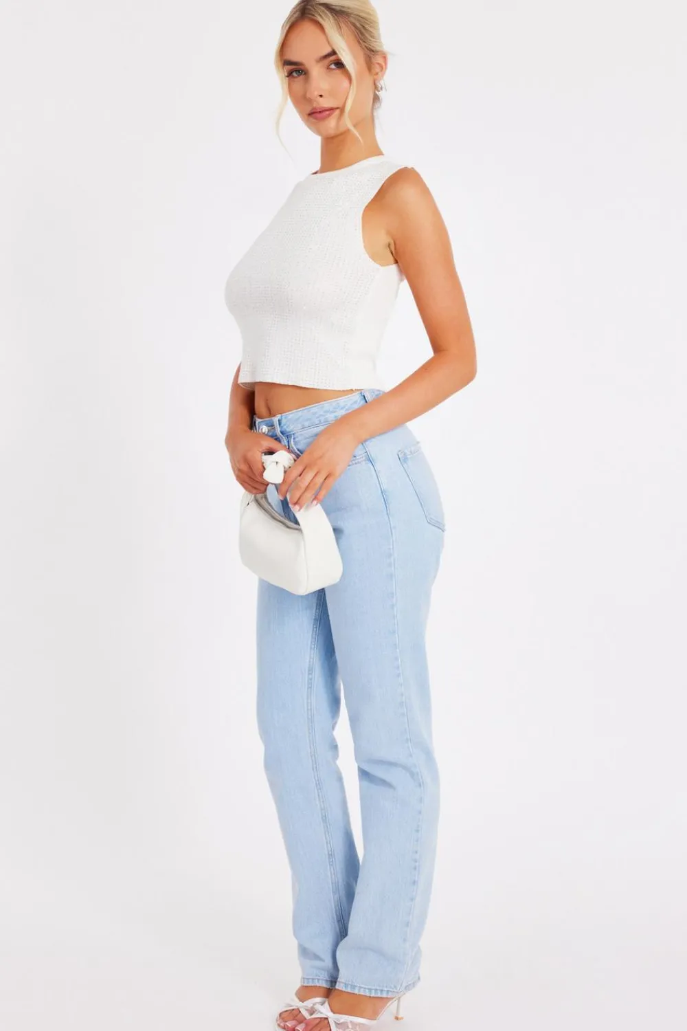 Quiz Going Out Tops|Day Tops>Knit Diamante Crop Top