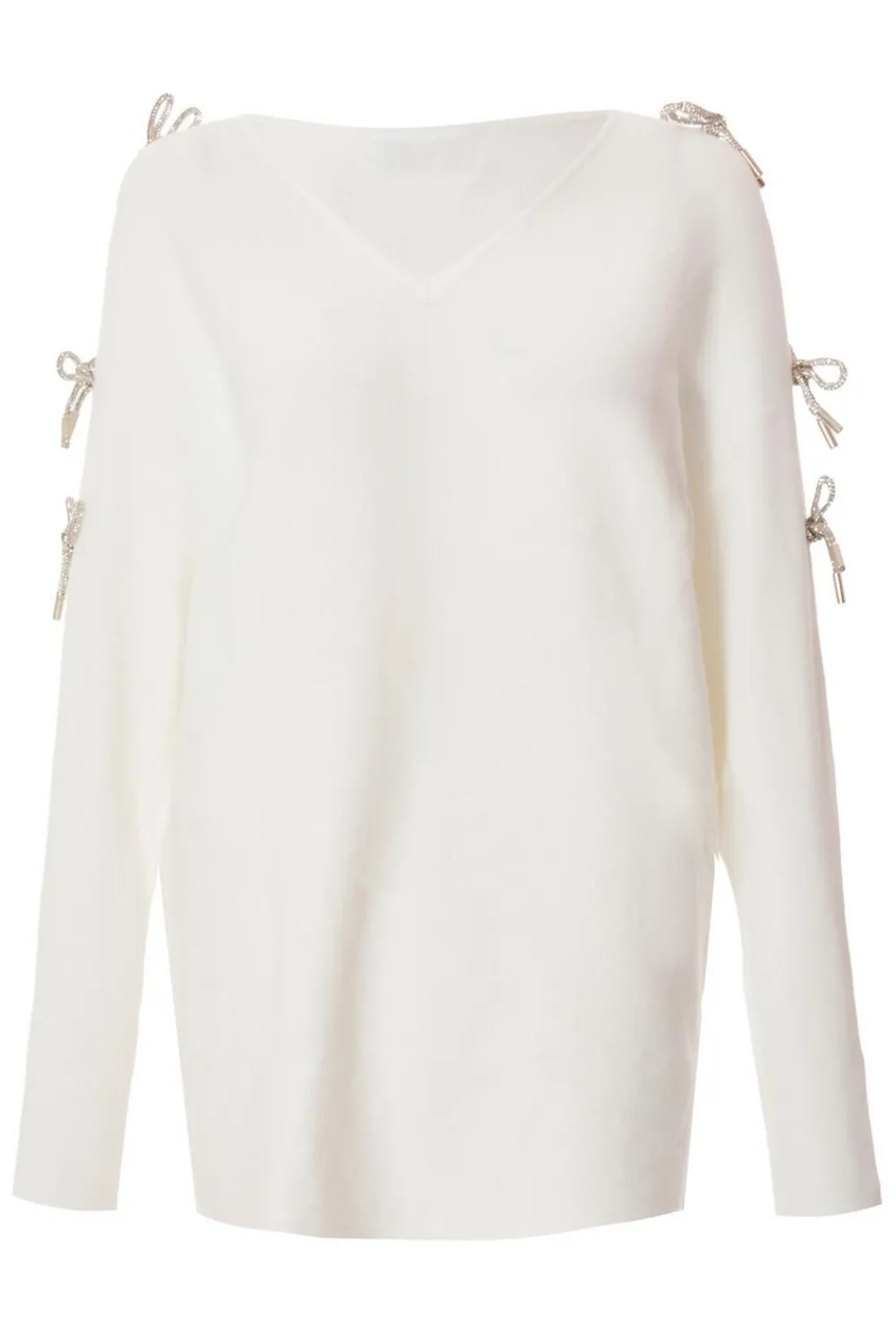 Quiz Knitwear|Jumpers>White Knitted Diamante Bow Jumper