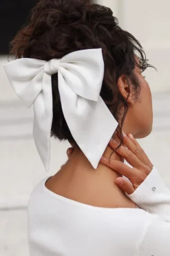 Quiz Hair Accessories>White Large Satin Hair Bow