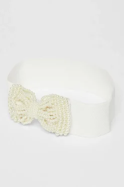 Quiz Wedding Accessories|Belts>White Pearl Bow Stretch Belt