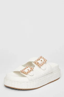 Quiz Sandals|Holiday Shoes>Pearl Buckle Flatform