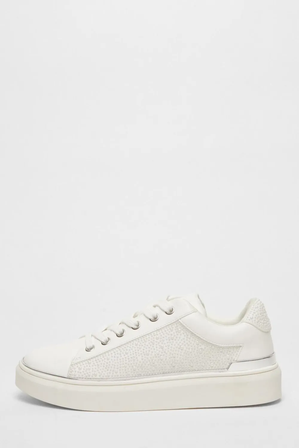 Quiz Sandals|Flats>White Pearl Embellished Trainers