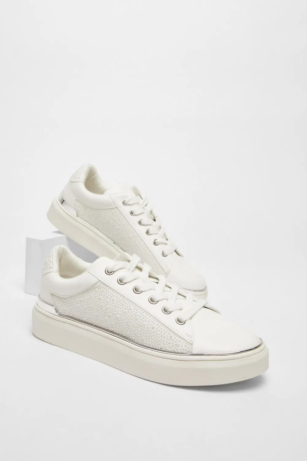 Quiz Sandals|Flats>White Pearl Embellished Trainers