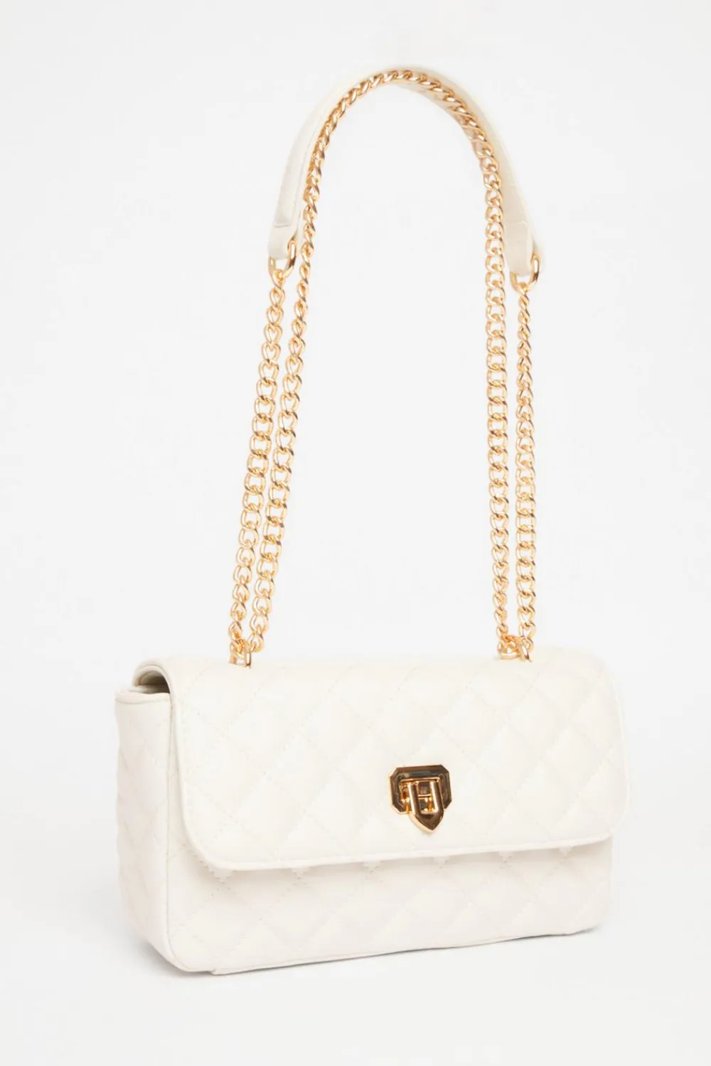 Quiz Bags>White Quilted Cross Body Bag