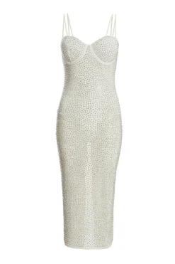 Quiz White Dresses|Summer Dresses>Rhinestone Bodycon Midi Dress