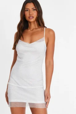 Quiz Summer Clothes|Holiday>White Rhinestone Cowl Neck Dress
