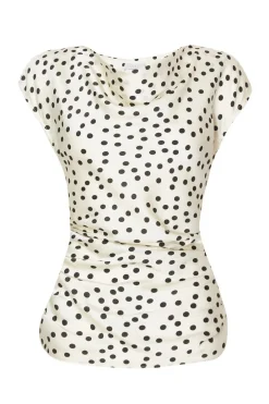 Quiz Going Out Tops|Day Tops>White Ruched Polka Dot Top