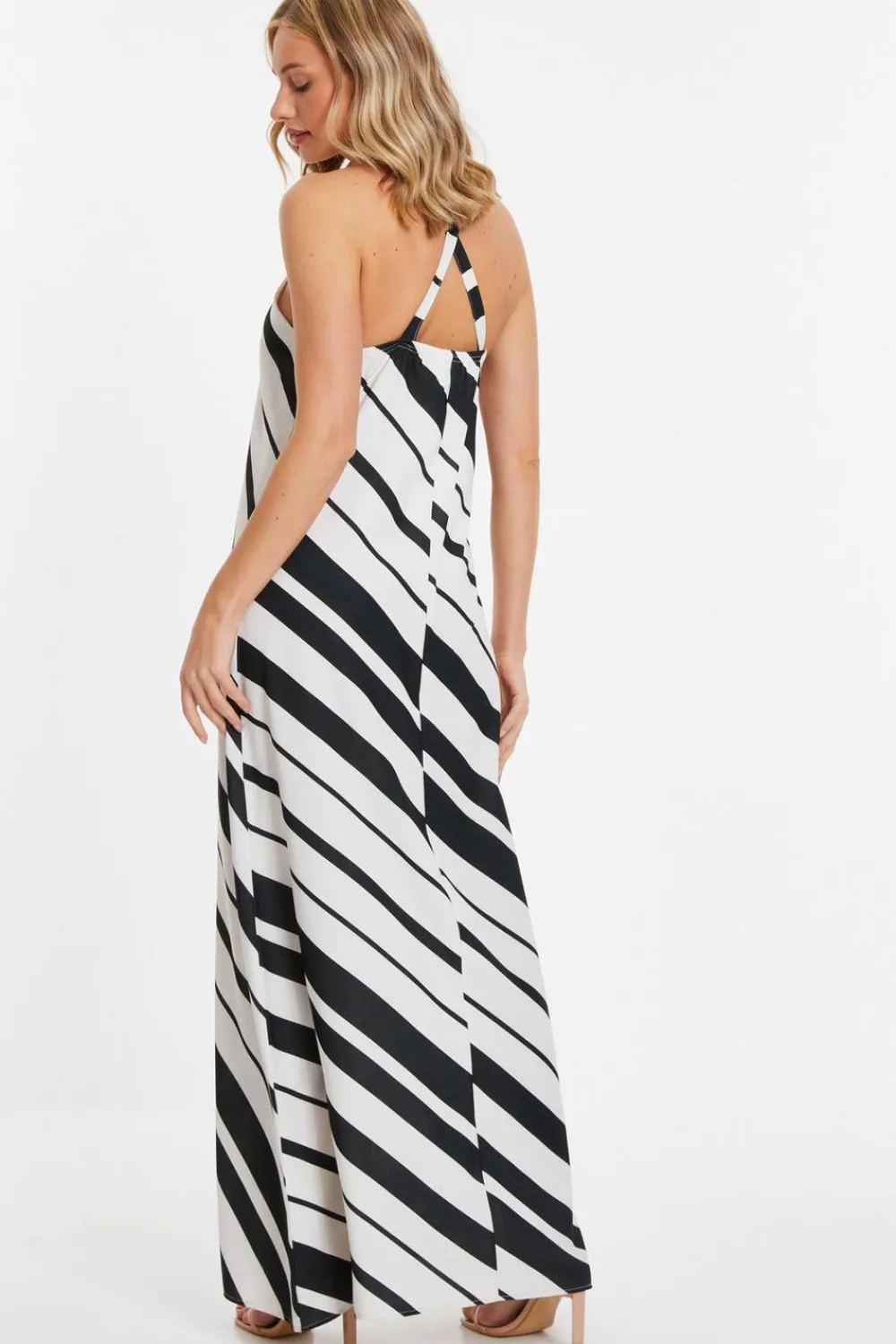 Quiz Holiday|White Dresses>White Stripe Halter Maxi Dress
