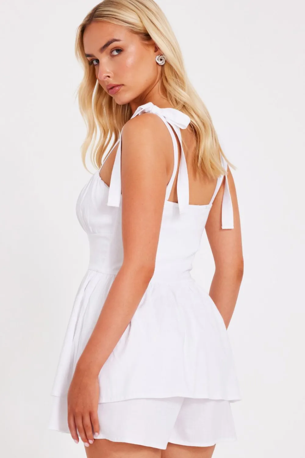 Quiz Playsuits|Summer Clothes>White Tie Shoulder Ruched Playsuit