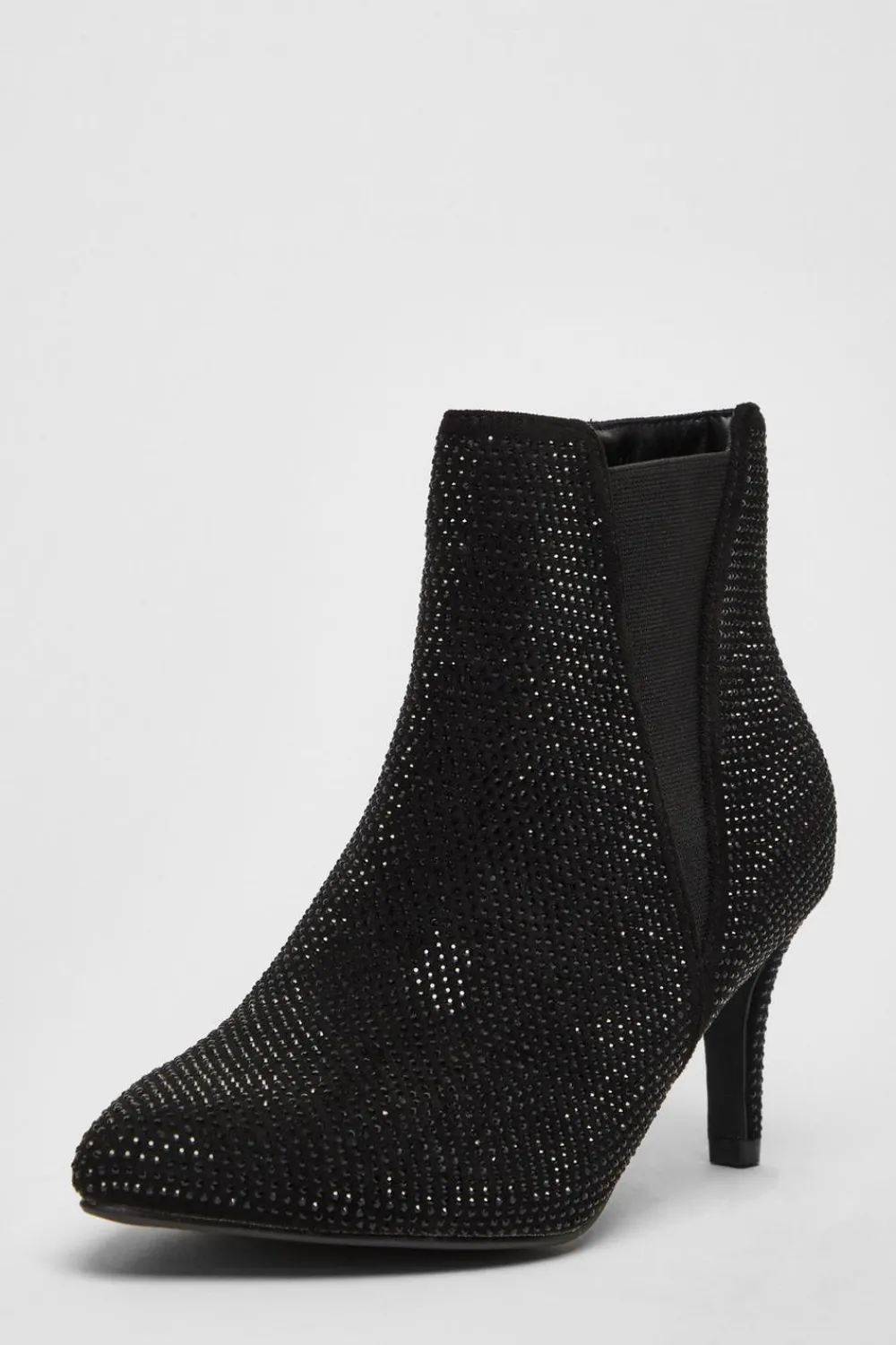 Quiz Wide Fit|Boots>Wide Fit Black Diamante Ankle Boots