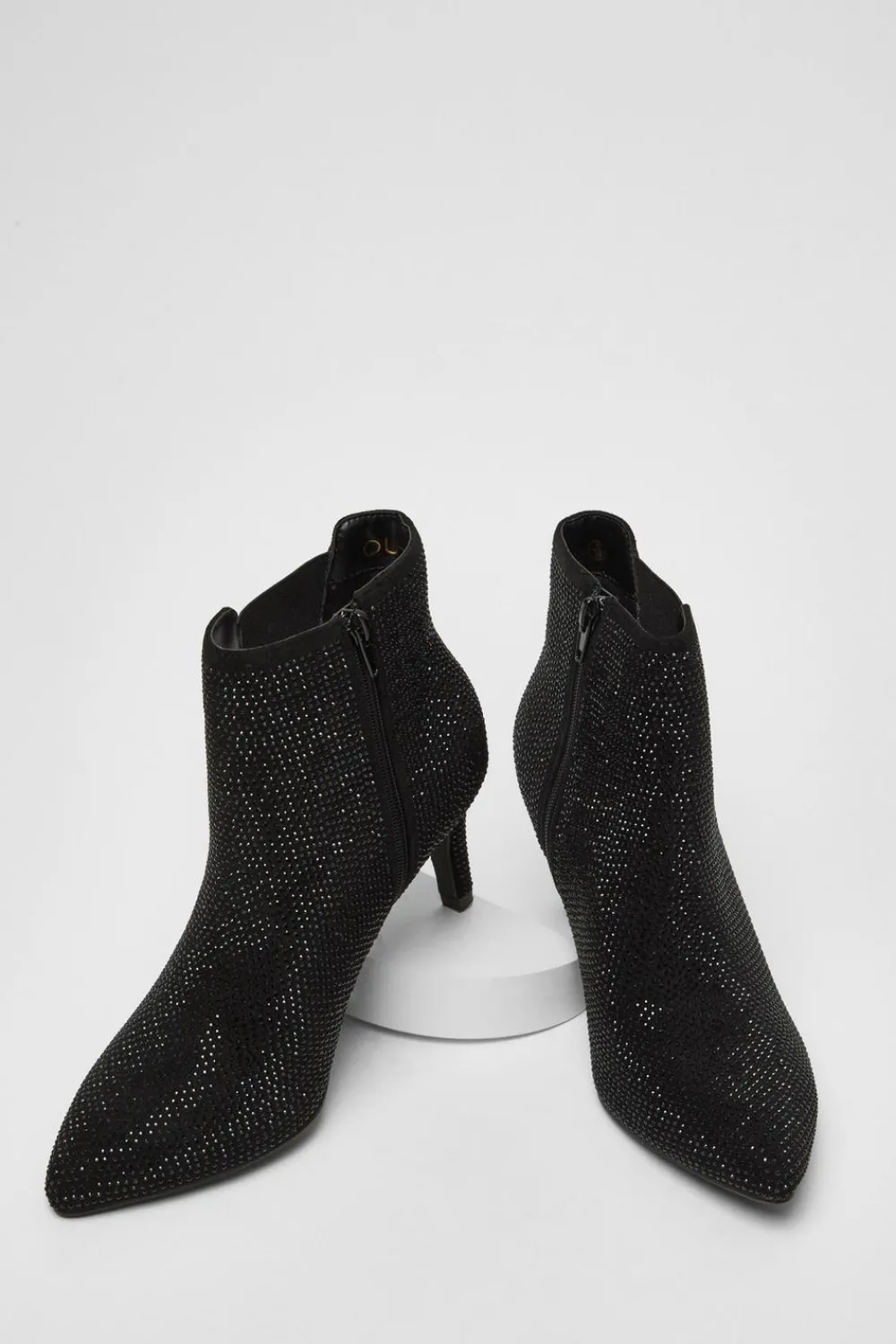 Quiz Wide Fit|Boots>Wide Fit Black Diamante Ankle Boots
