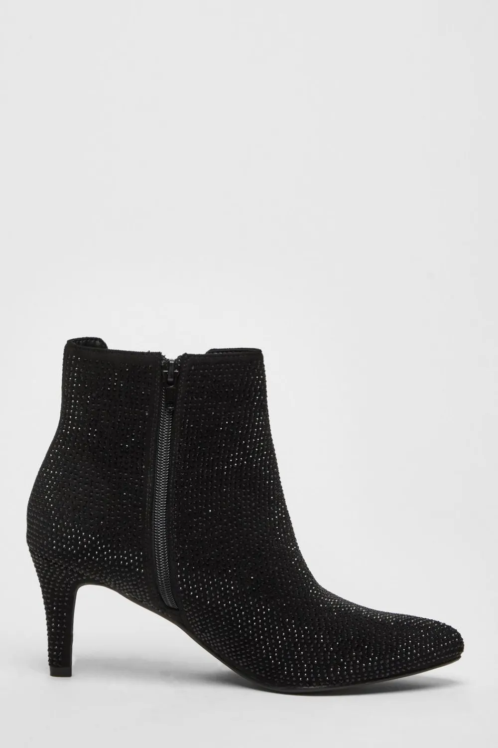 Quiz Wide Fit|Boots>Wide Fit Black Diamante Ankle Boots