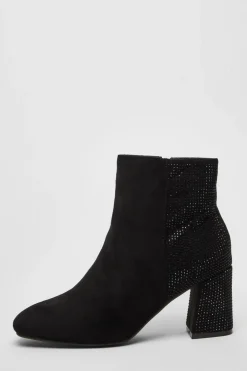 Quiz Wide Fit|Boots>Wide Fit Black Diamante Ankle Boots