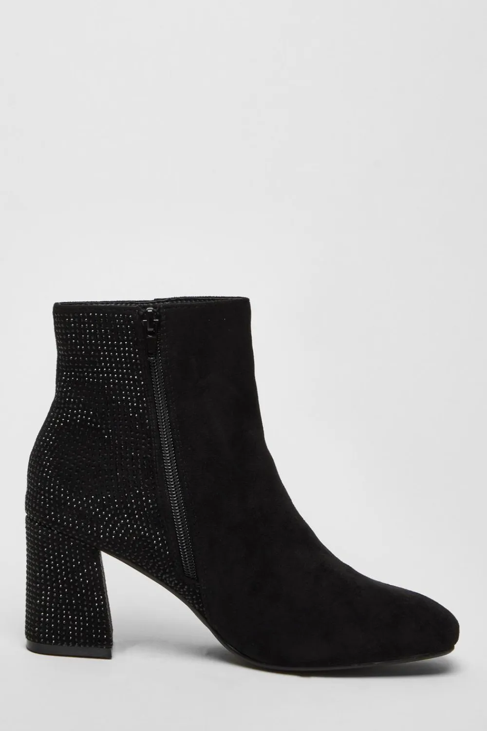 Quiz Wide Fit|Boots>Wide Fit Black Diamante Ankle Boots