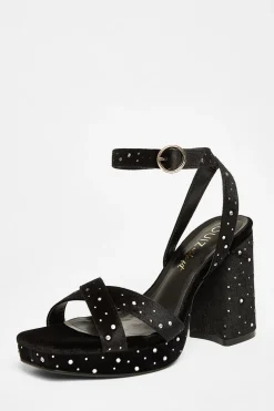 Quiz Wide Fit|Sandals>Wide Fit Black Diamante Block Heels