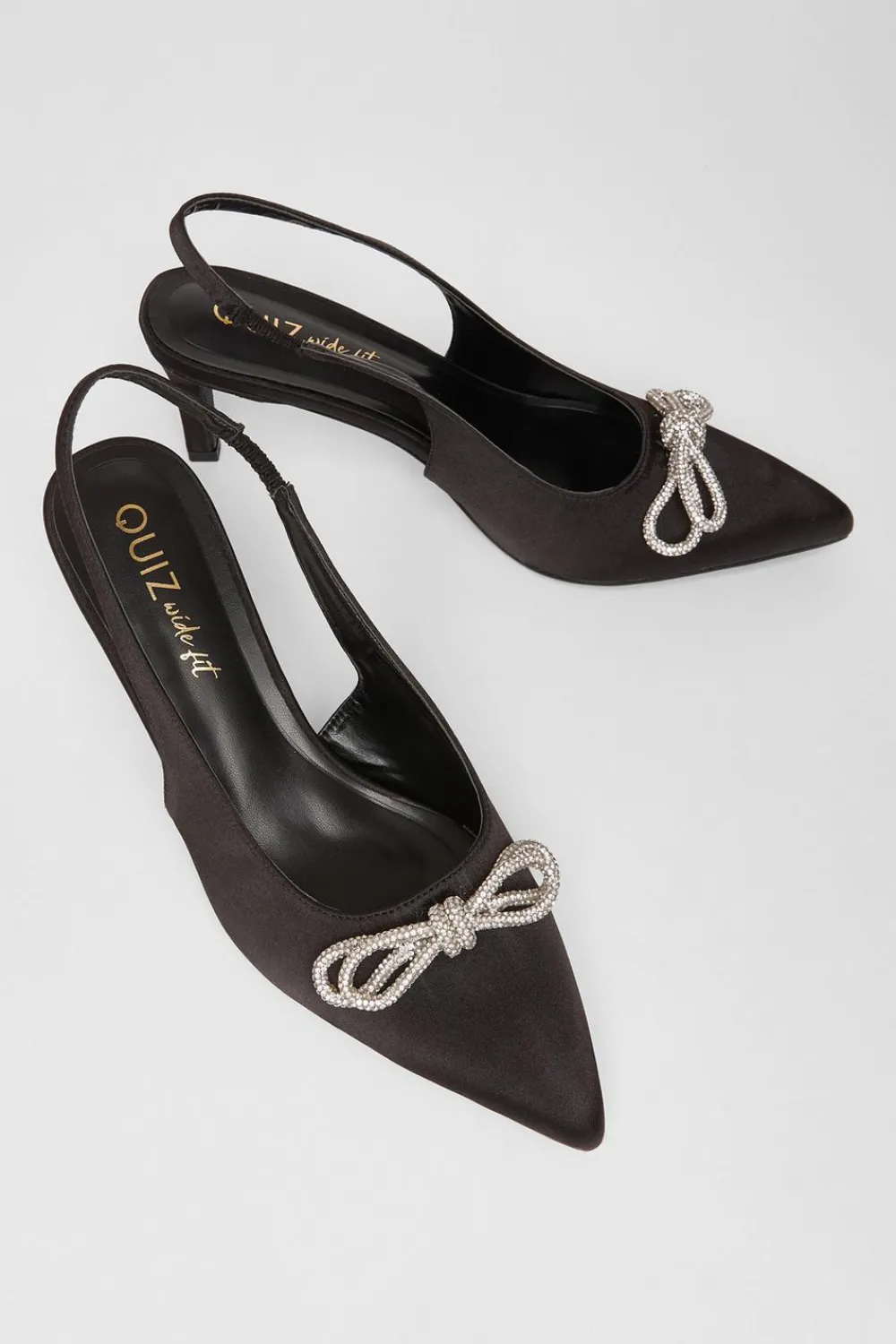 Quiz Wide Fit|Occasion Shoes>Wide Fit Diamante Bow Court Heels