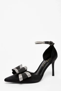 Quiz Wide Fit|Occasion Shoes>Wide Fit Black Diamante Court Heels