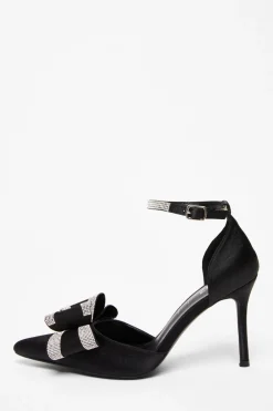 Quiz Wide Fit|Occasion Shoes>Wide Fit Black Diamante Court Heels